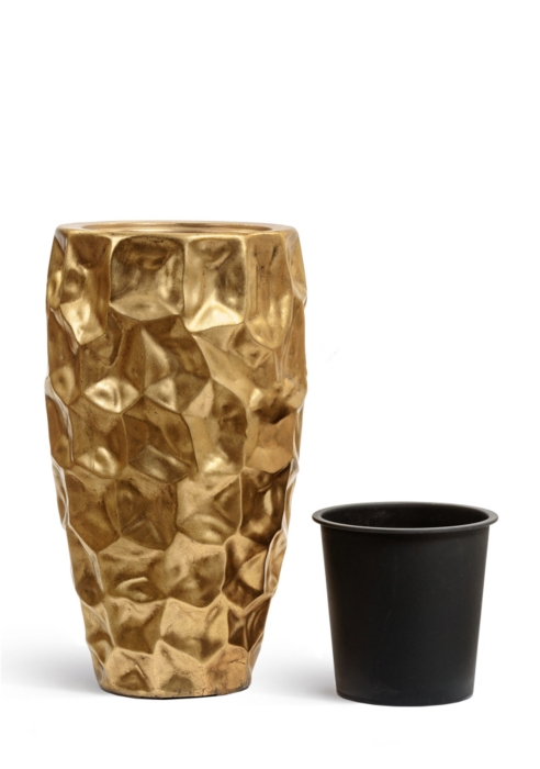 Кашпо TREEZ Эффектори Металл Высокий округлый конус Дизайн Крампл Сусальное золото д-42, в-75 см 1/1