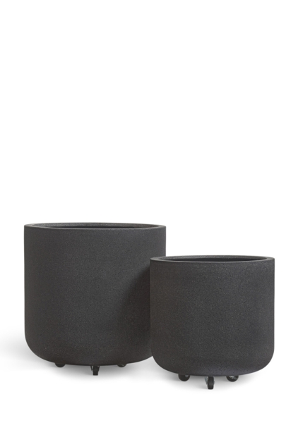 Кашпо TREEZ ERGO, Цилиндрическая чаша на колёсиках, Чёрный песок