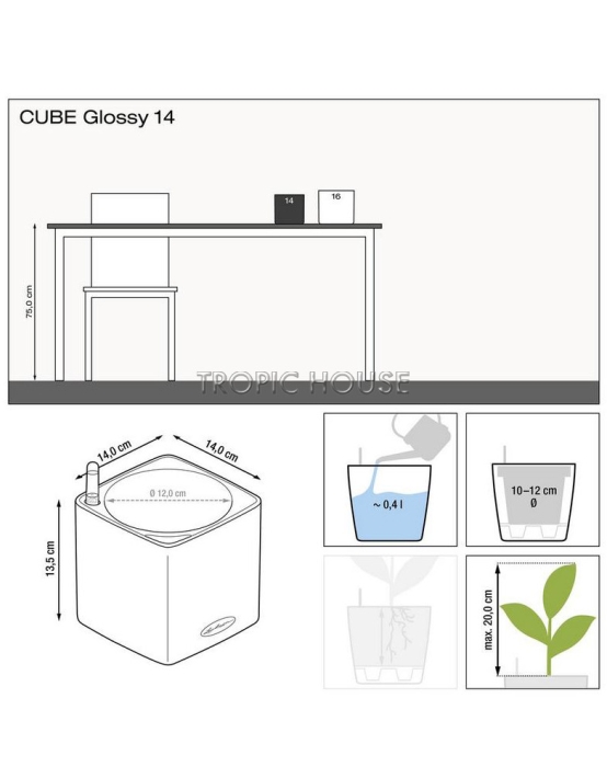 Кашпо LECHUZA CUBE Glossy 14х13.5 см