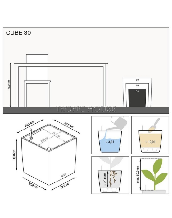 Кашпо LECHUZA CUBE 30х30см