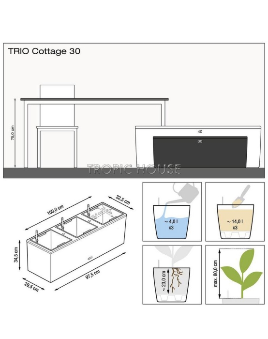 Кашпо LECHUZA TRIO Cottage 30х34 см