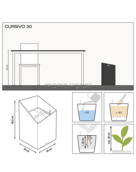 Кашпо LECHUZA CURSIVO 30х49 см