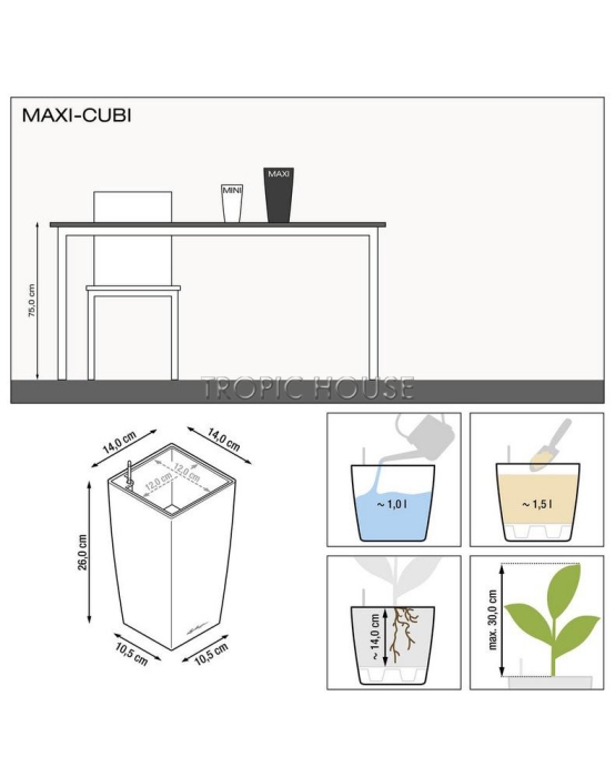Кашпо LECHUZA MAXI-CUBI 14х26 см