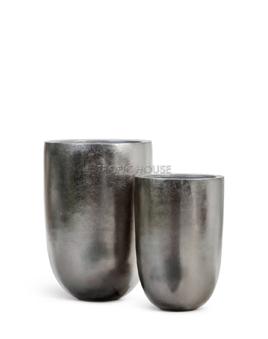 Кашпо TREEZ Effectory, Высокий конус-чаша, Стальное серебро