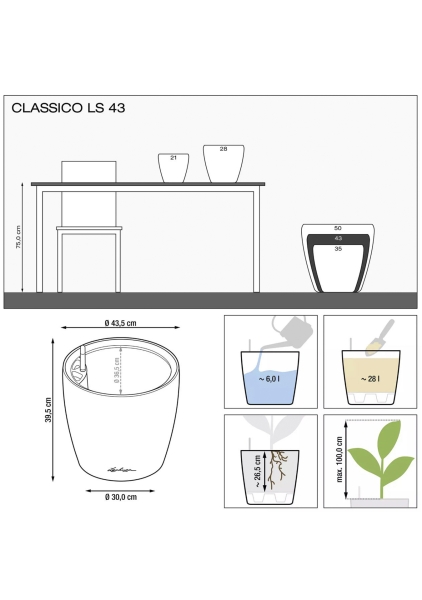 Кашпо LECHUZA CLASSICO Color LS 43х40 см