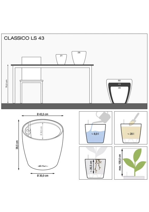 Кашпо LECHUZA CLASSICO Color LS 43х40 см