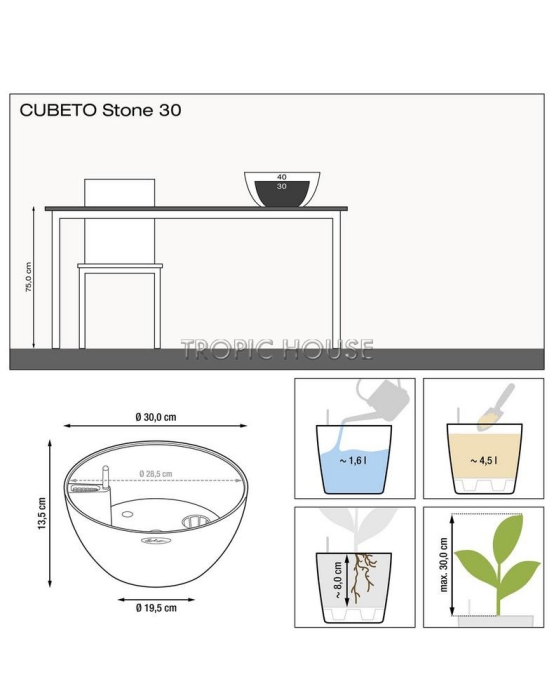 Кашпо LECHUZA CUBETO Stone 30х13 см