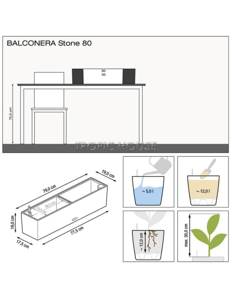 Кашпо LECHUZA BALCONERA Stone 80х19 см