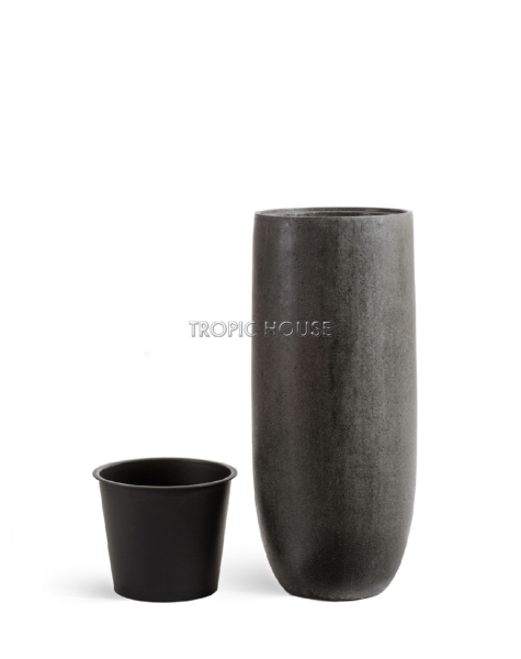 Кашпо TREEZ Effectory, Высокий округлый конус, Тёмно-серый камень