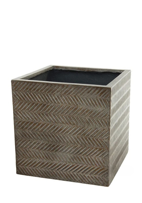 Кашпо Nobilis Marco "Fishbone fossil wood Cube" (файкостоун), 50х50хH50 см