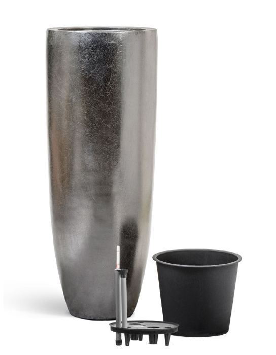 Кашпо TREEZ Эффектори Металл Высокий конус-гигант Стальное серебро в-120, д-46 см 1/1