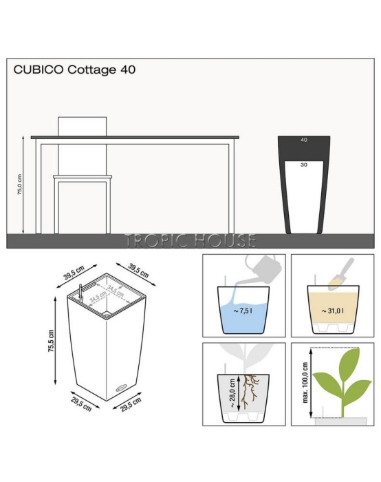 Кашпо LECHUZA CUBICO Cottage 40х75 см