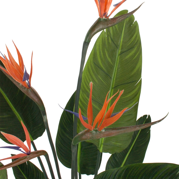 Растение искусственное в кашпо "Стрелиция", H150 см, 4 ветки, 14 листьев, с цветами