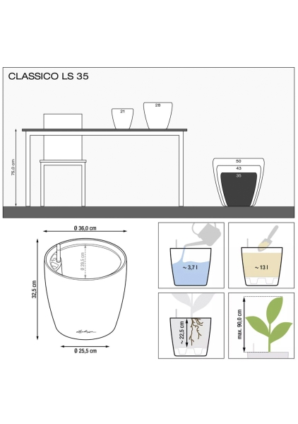 Кашпо LECHUZA CLASSICO Color LS 35х33 см