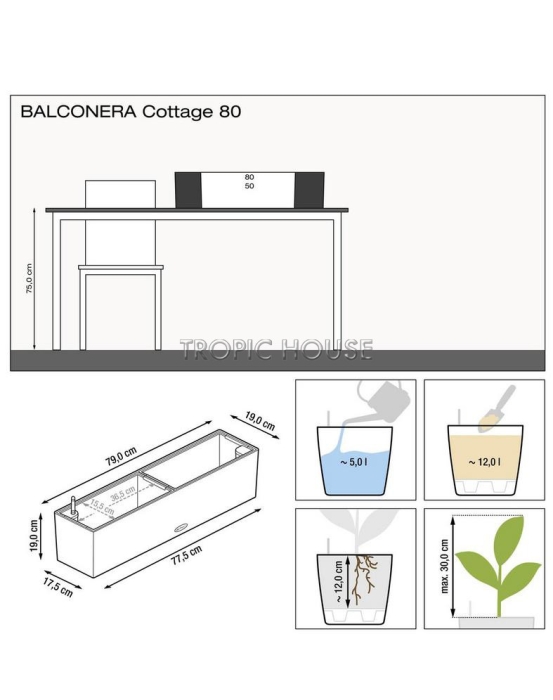 Кашпо LECHUZA BALCONERA Cottage 80х19 см
