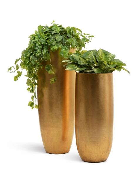 Кашпо TREEZ Effectory, Metal, Высокий округлый конус, Сусальное золото