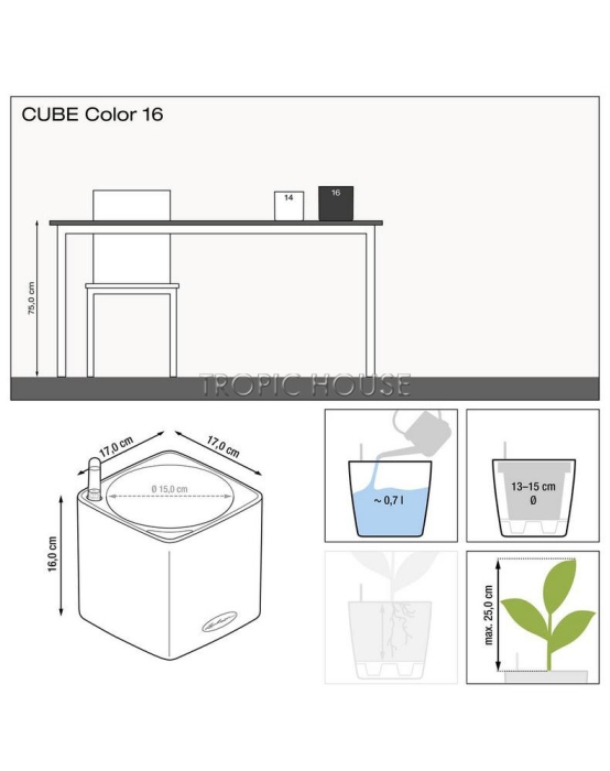 Кашпо LECHUZA CUBE Color 16х16 см