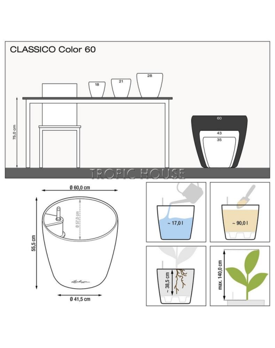 Кашпо LECHUZA CLASSICO Color 60х56 см