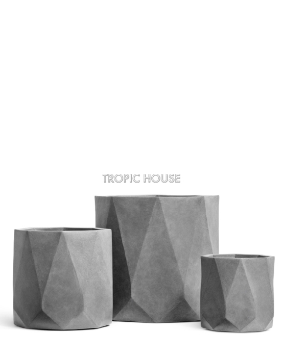Кашпо TREEZ ERGO, Цилиндр-многогранник, Светло-серый камень
