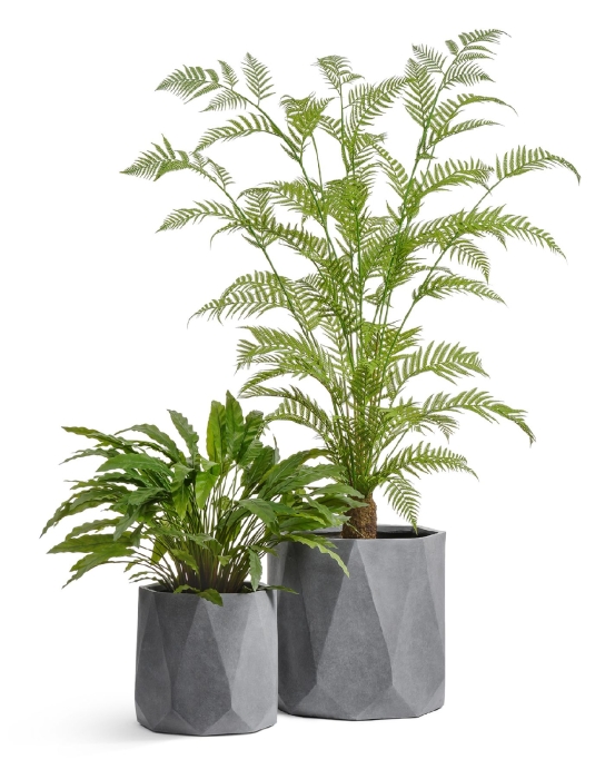 Кашпо TREEZ ERGO, Цилиндр-многогранник, Светло-серый камень