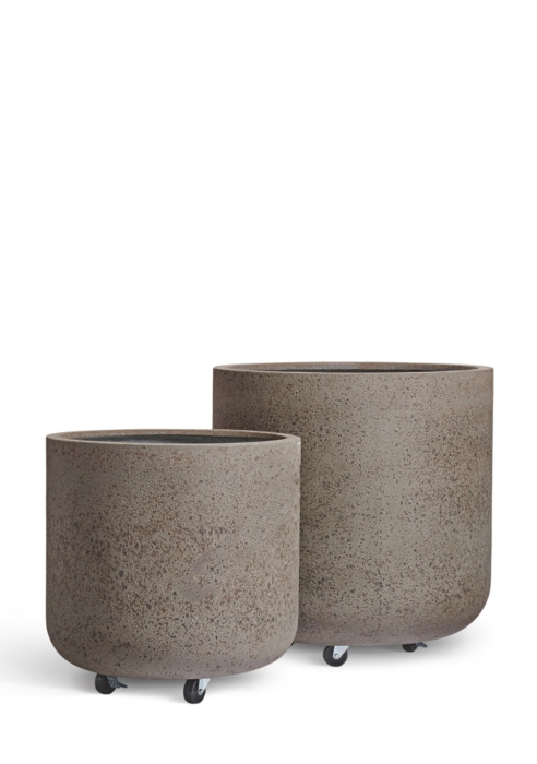 Кашпо TREEZ Эрго Хард Рок Цилиндрическая чаша Песок серый беж на колёсиках д-60, в-61 см