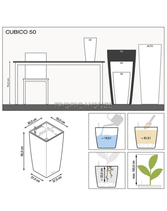 Кашпо LECHUZA CUBICO 50х95 см