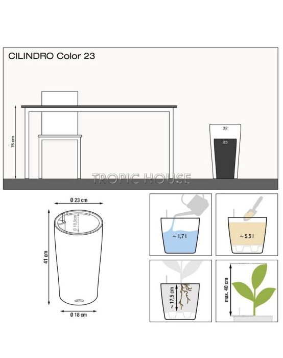 Кашпо LECHUZA CILINDRO Color 23х41