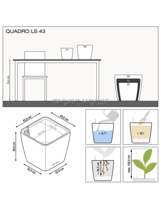 Кашпо LECHUZA QUADRO LS 43х40 см