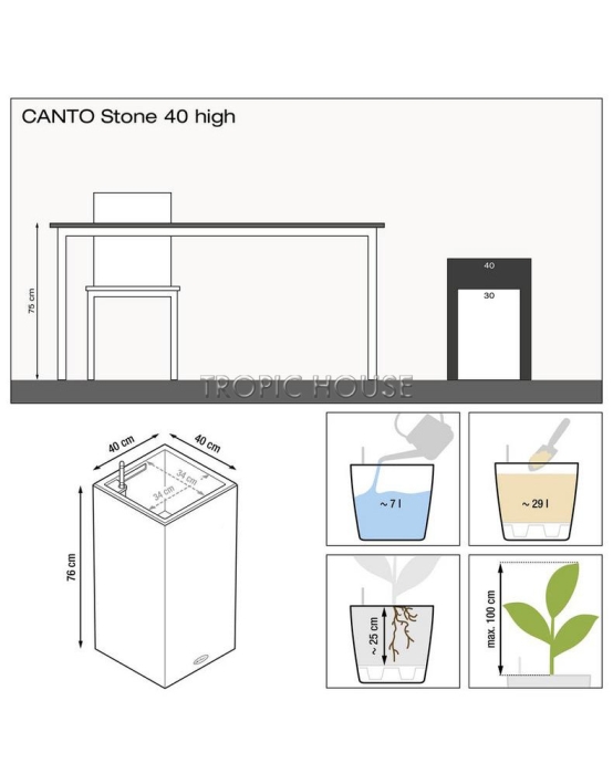 Кашпо LECHUZA CANTO Stone high 40х76 см